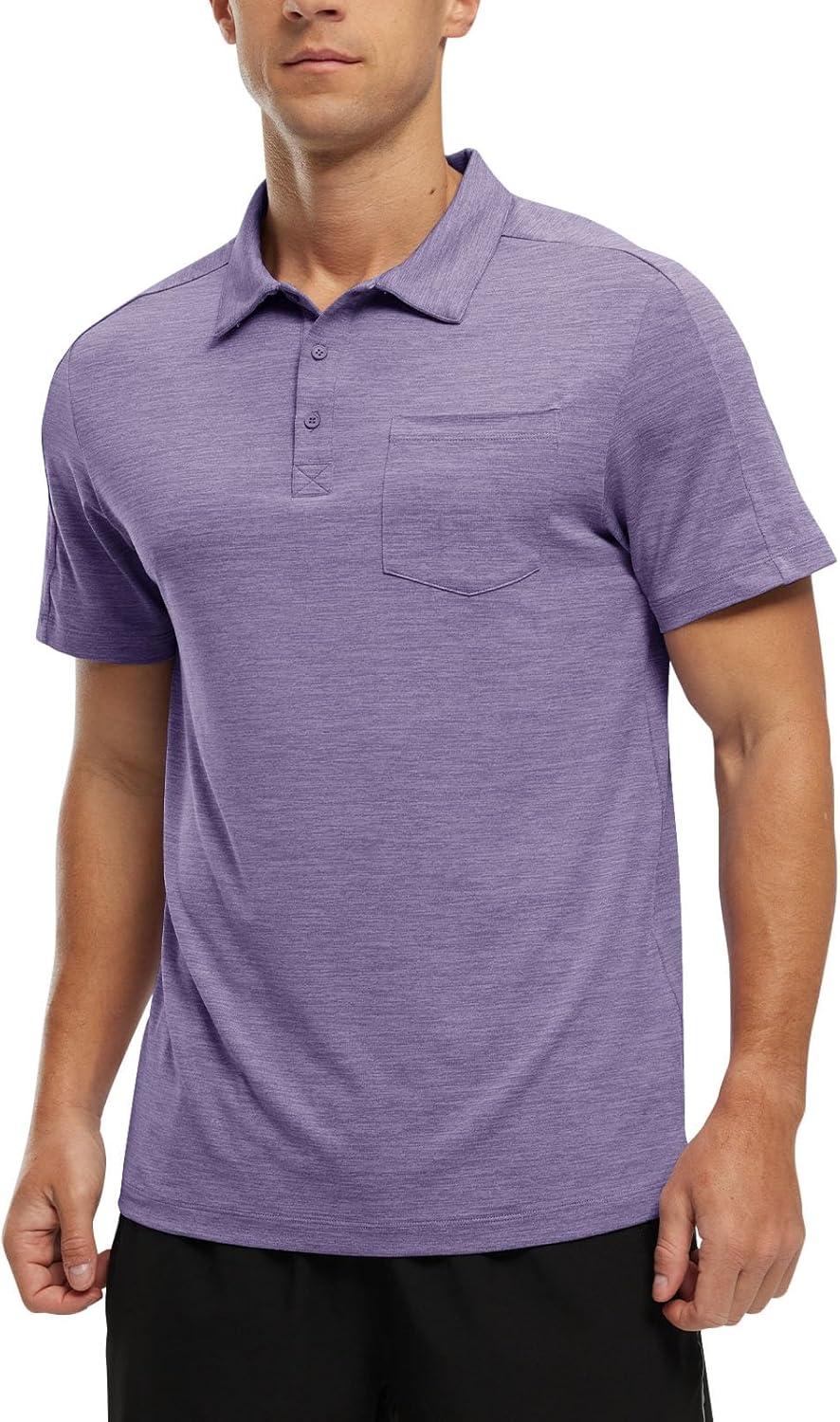 imageTBMPOY Mens Polo Shirts Short Sleeves with Pocket Lightweight Quick Dry Outdoor Casual Work Golf Sports ShirtDeep Purple