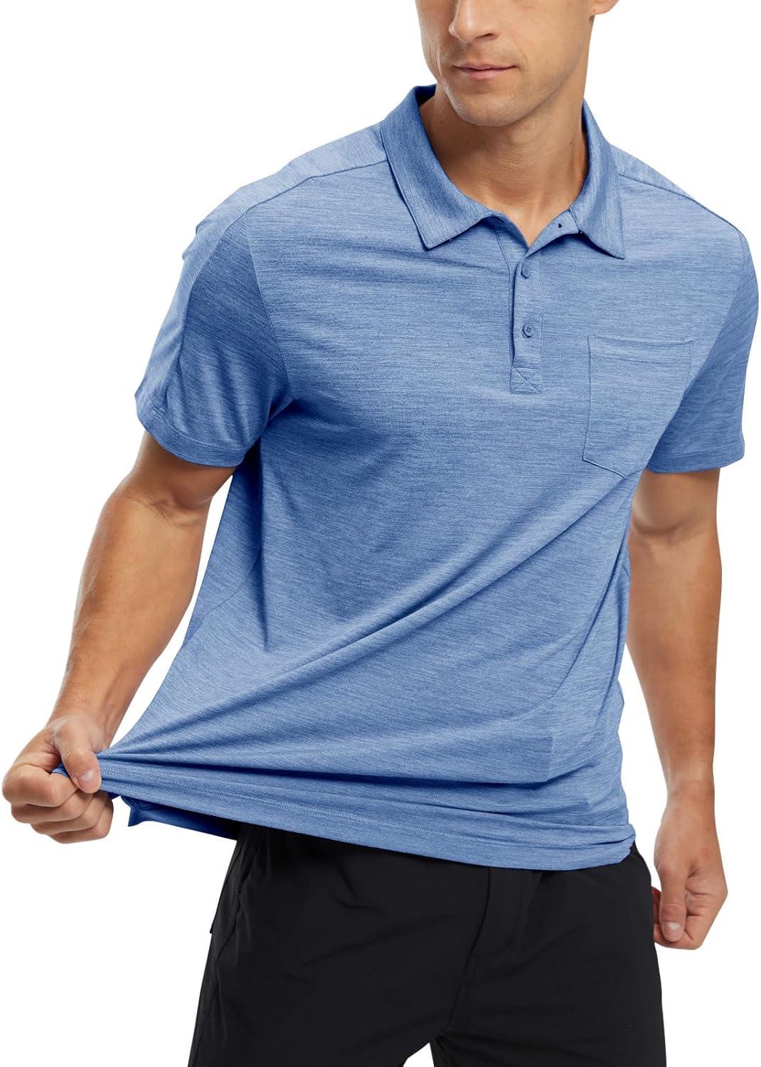imageTBMPOY Mens Polo Shirts Short Sleeves with Pocket Lightweight Quick Dry Outdoor Casual Work Golf Sports ShirtDenim Blue