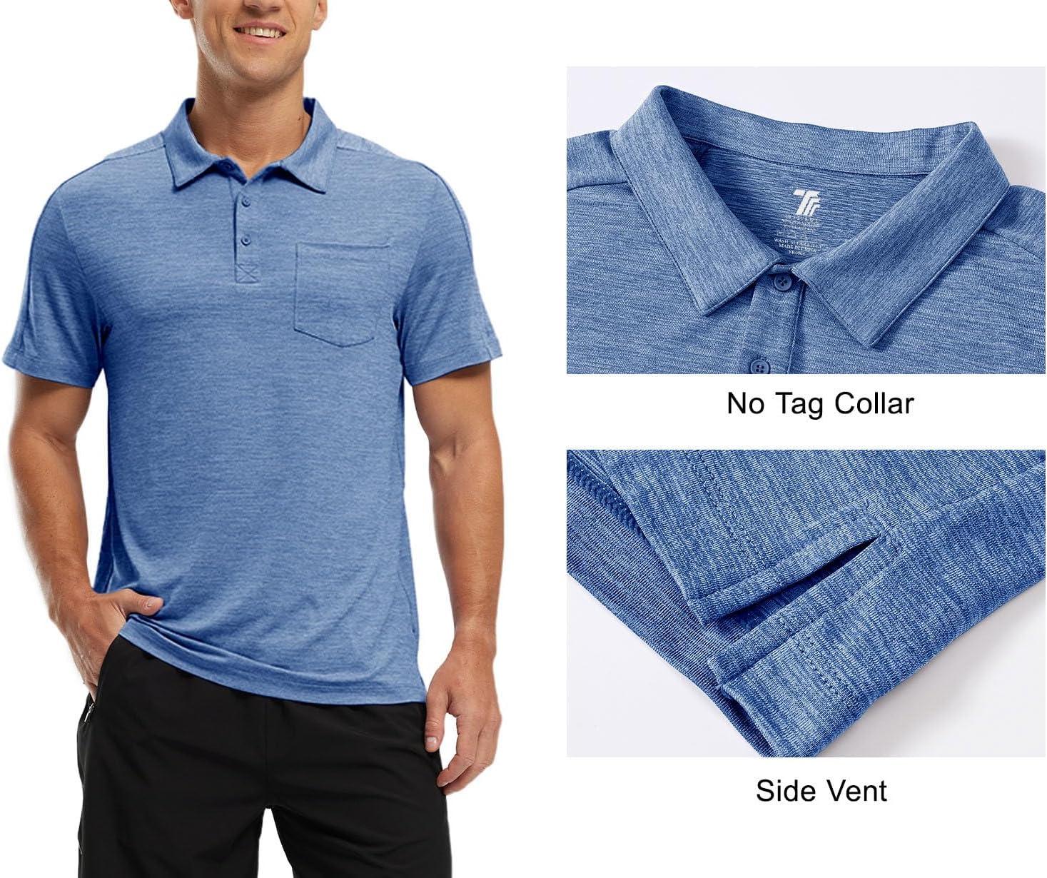imageTBMPOY Mens Polo Shirts Short Sleeves with Pocket Lightweight Quick Dry Outdoor Casual Work Golf Sports ShirtDenim Blue