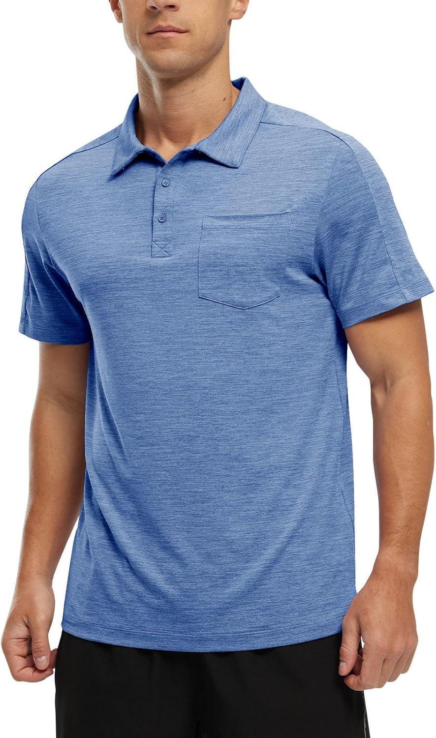 imageTBMPOY Mens Polo Shirts Short Sleeves with Pocket Lightweight Quick Dry Outdoor Casual Work Golf Sports ShirtDenim Blue