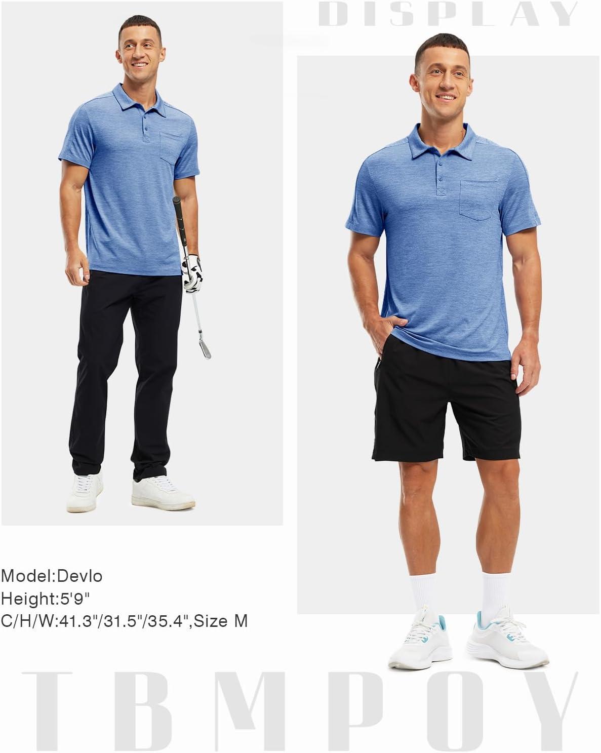 imageTBMPOY Mens Polo Shirts Short Sleeves with Pocket Lightweight Quick Dry Outdoor Casual Work Golf Sports ShirtDenim Blue
