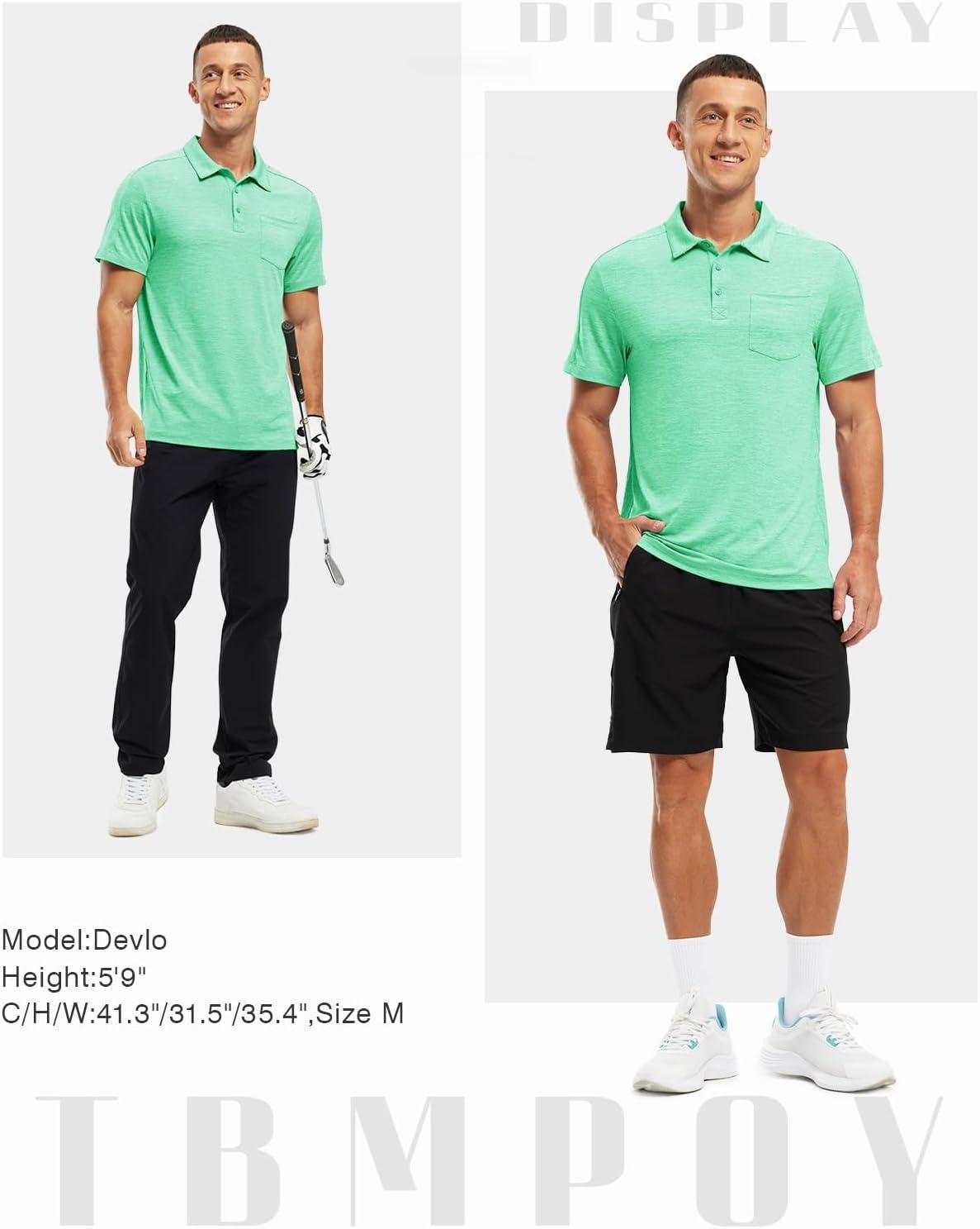 imageTBMPOY Mens Polo Shirts Short Sleeves with Pocket Lightweight Quick Dry Outdoor Casual Work Golf Sports ShirtGreen
