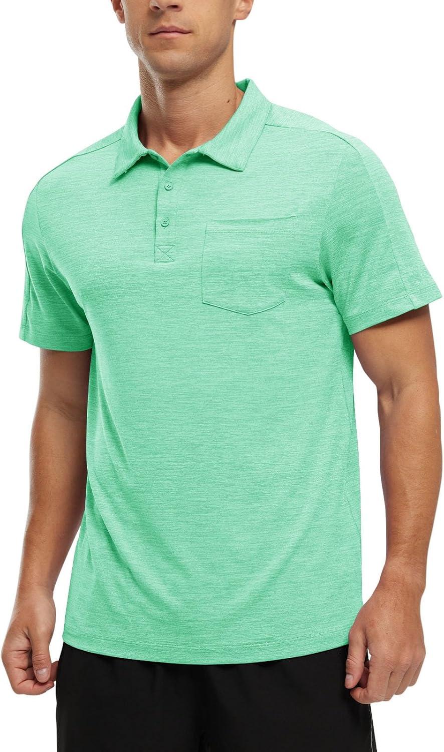 imageTBMPOY Mens Polo Shirts Short Sleeves with Pocket Lightweight Quick Dry Outdoor Casual Work Golf Sports ShirtGreen