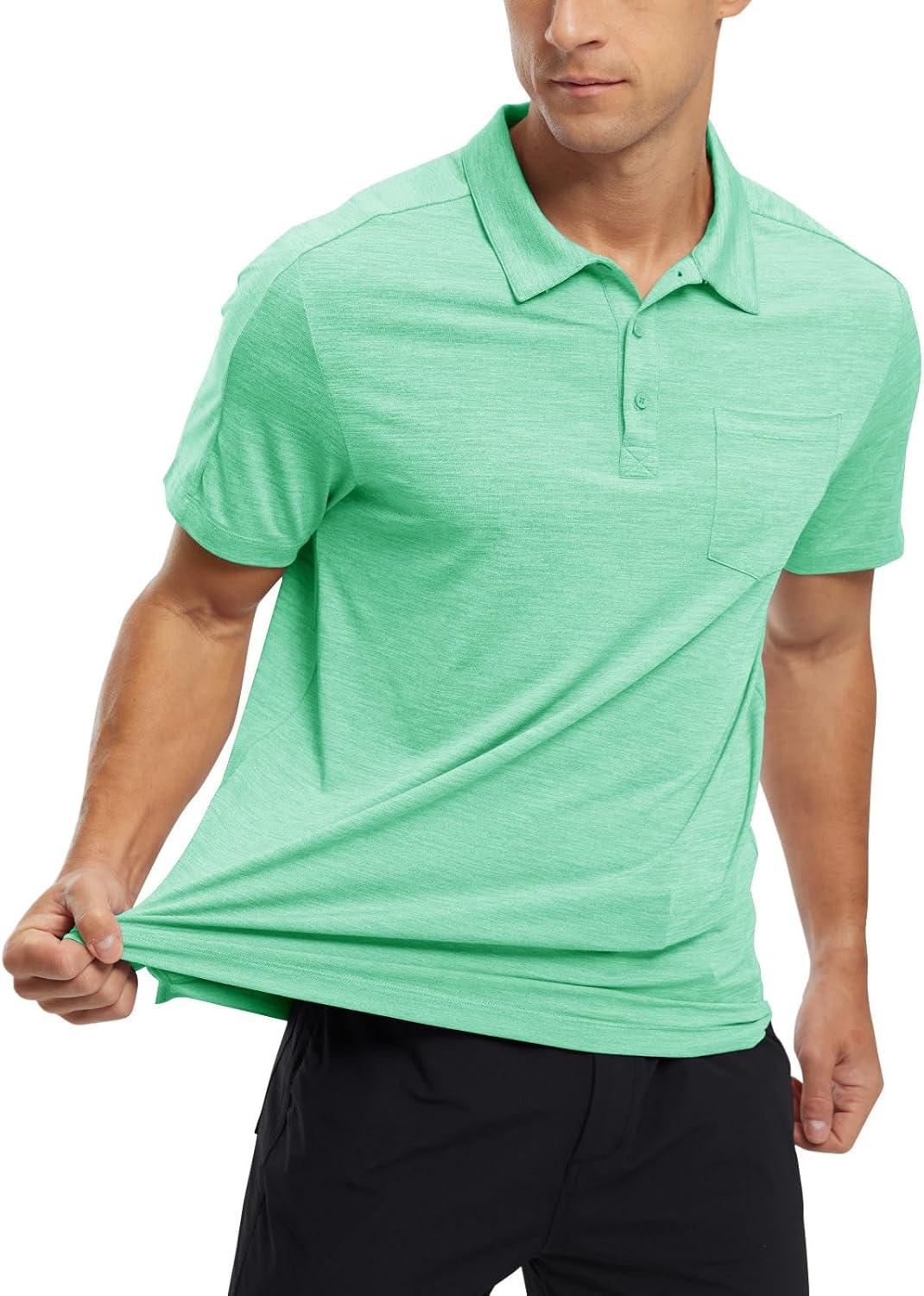 imageTBMPOY Mens Polo Shirts Short Sleeves with Pocket Lightweight Quick Dry Outdoor Casual Work Golf Sports ShirtGreen