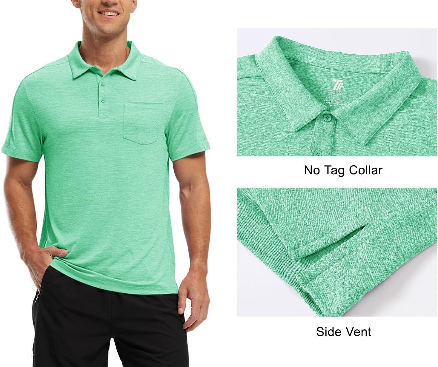 imageTBMPOY Mens Polo Shirts Short Sleeves with Pocket Lightweight Quick Dry Outdoor Casual Work Golf Sports ShirtGreen