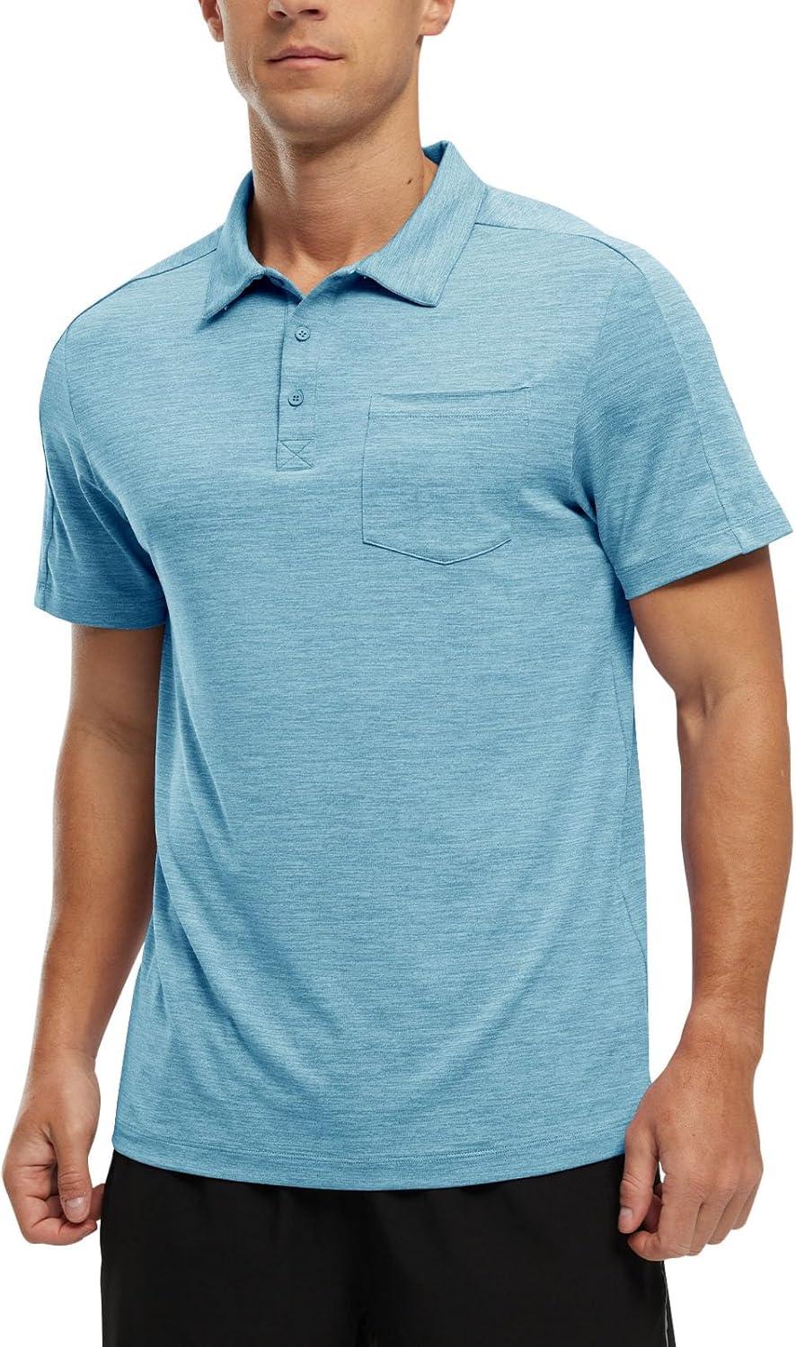 imageTBMPOY Mens Polo Shirts Short Sleeves with Pocket Lightweight Quick Dry Outdoor Casual Work Golf Sports ShirtLake Blue