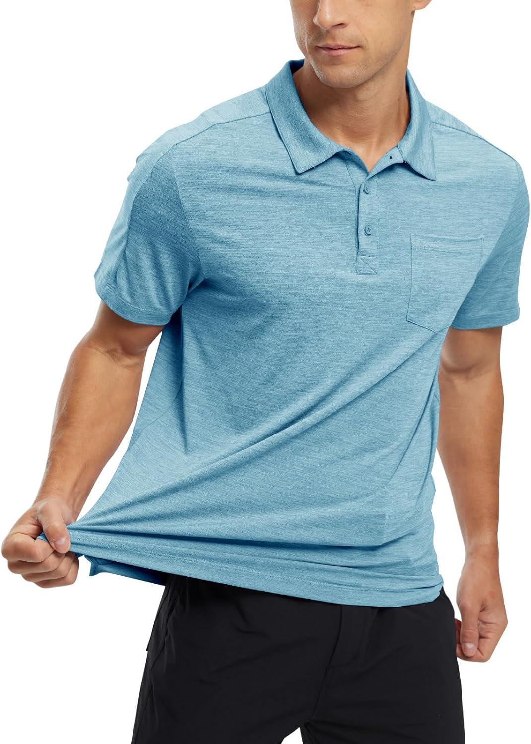 imageTBMPOY Mens Polo Shirts Short Sleeves with Pocket Lightweight Quick Dry Outdoor Casual Work Golf Sports ShirtLake Blue