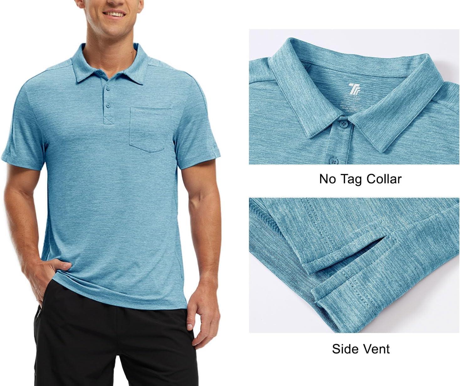 imageTBMPOY Mens Polo Shirts Short Sleeves with Pocket Lightweight Quick Dry Outdoor Casual Work Golf Sports ShirtLake Blue