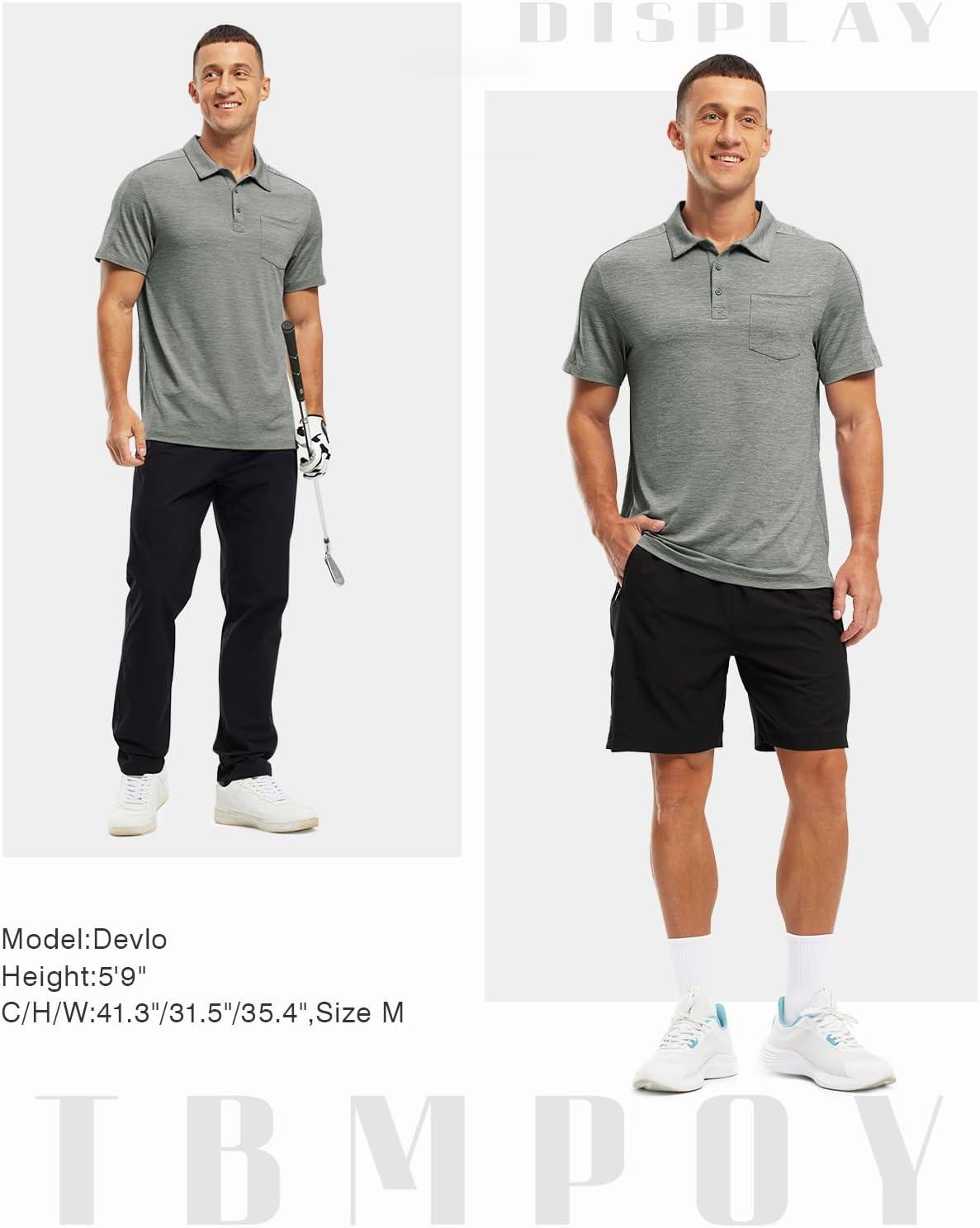 imageTBMPOY Mens Polo Shirts Short Sleeves with Pocket Lightweight Quick Dry Outdoor Casual Work Golf Sports ShirtLight Grey