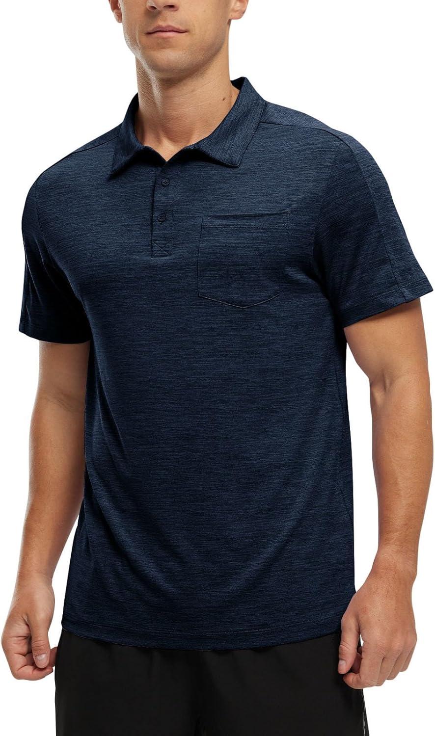 imageTBMPOY Mens Polo Shirts Short Sleeves with Pocket Lightweight Quick Dry Outdoor Casual Work Golf Sports ShirtNavy