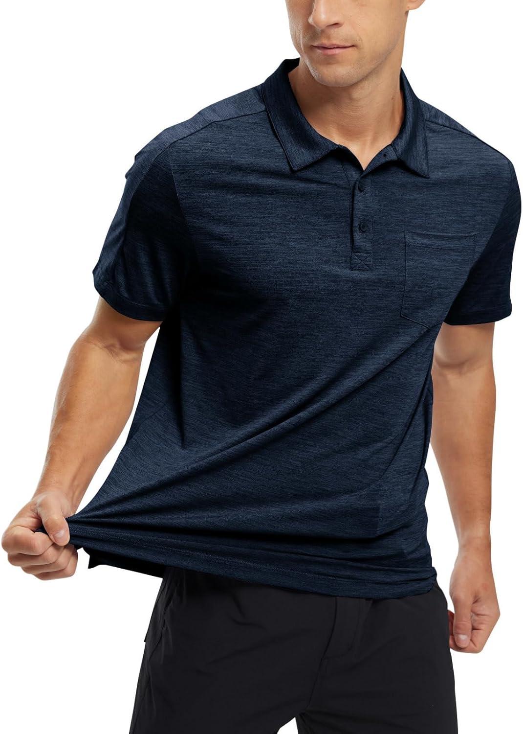 imageTBMPOY Mens Polo Shirts Short Sleeves with Pocket Lightweight Quick Dry Outdoor Casual Work Golf Sports ShirtNavy