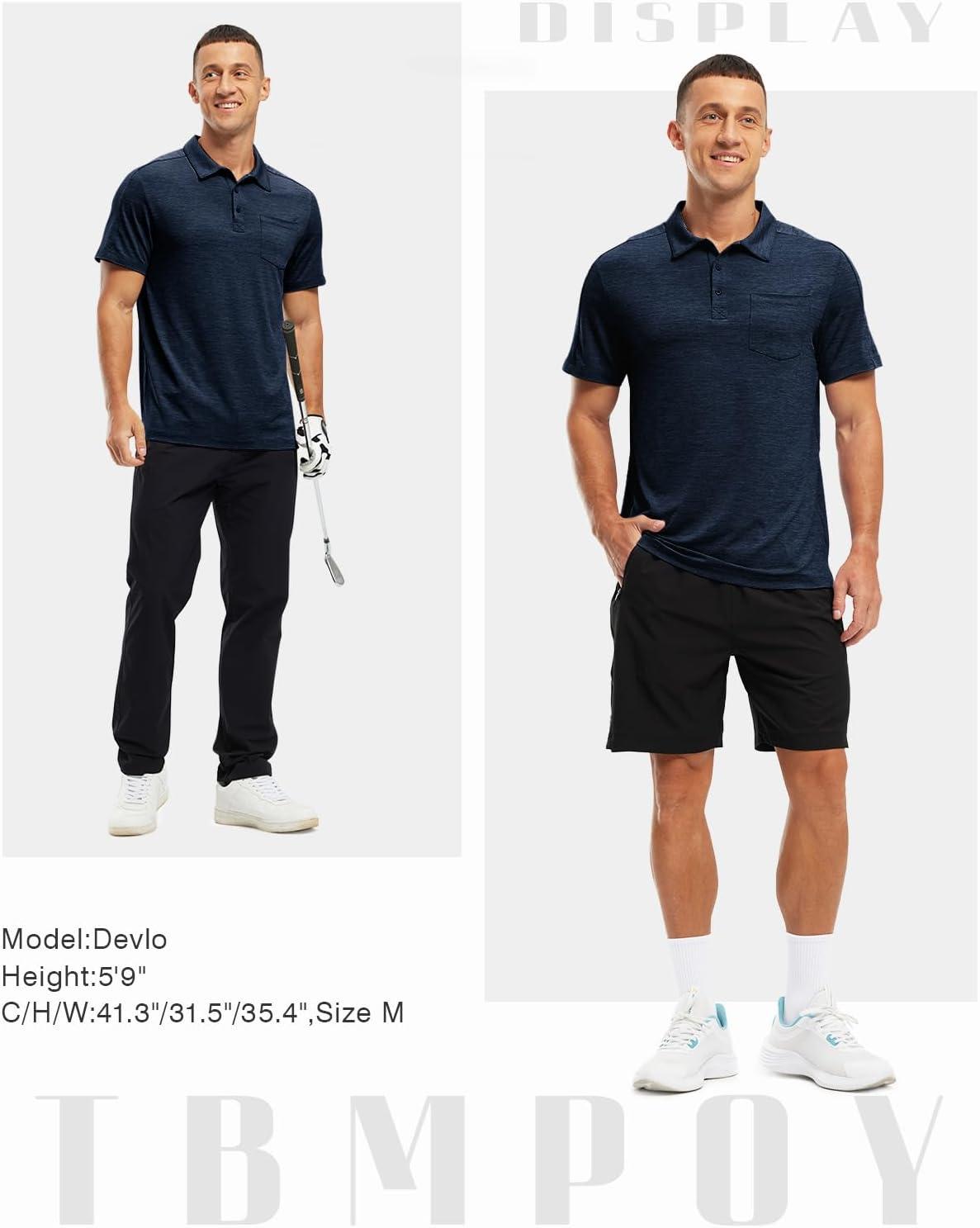 imageTBMPOY Mens Polo Shirts Short Sleeves with Pocket Lightweight Quick Dry Outdoor Casual Work Golf Sports ShirtNavy