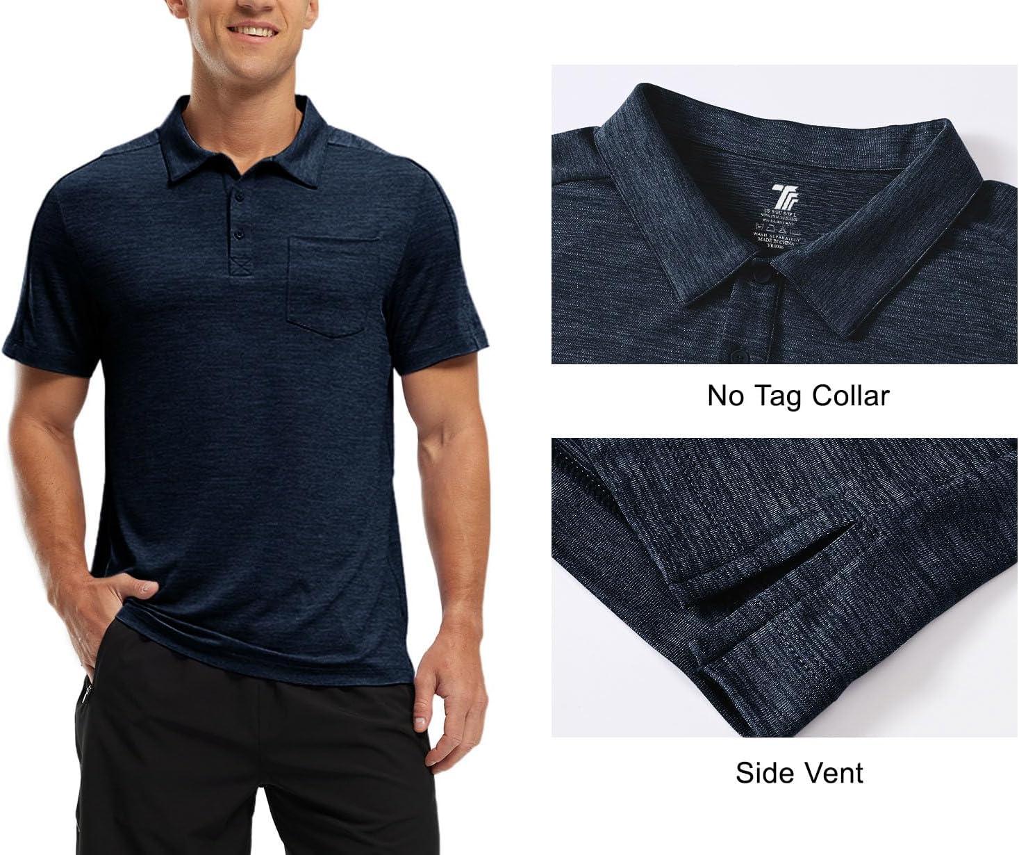 imageTBMPOY Mens Polo Shirts Short Sleeves with Pocket Lightweight Quick Dry Outdoor Casual Work Golf Sports ShirtNavy