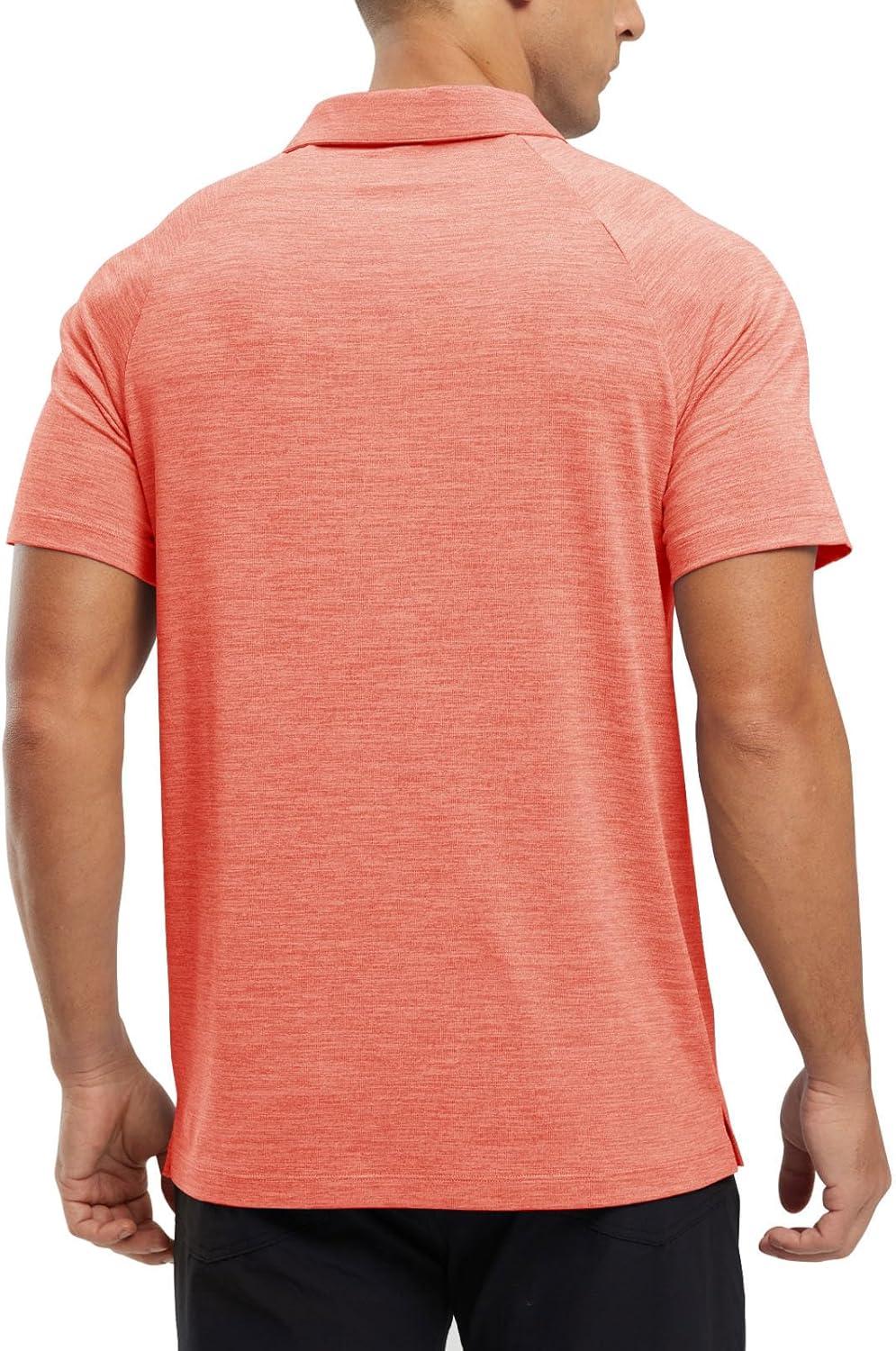 imageTBMPOY Mens Polo Shirts Short Sleeves with Pocket Lightweight Quick Dry Outdoor Casual Work Golf Sports ShirtOrange Pink