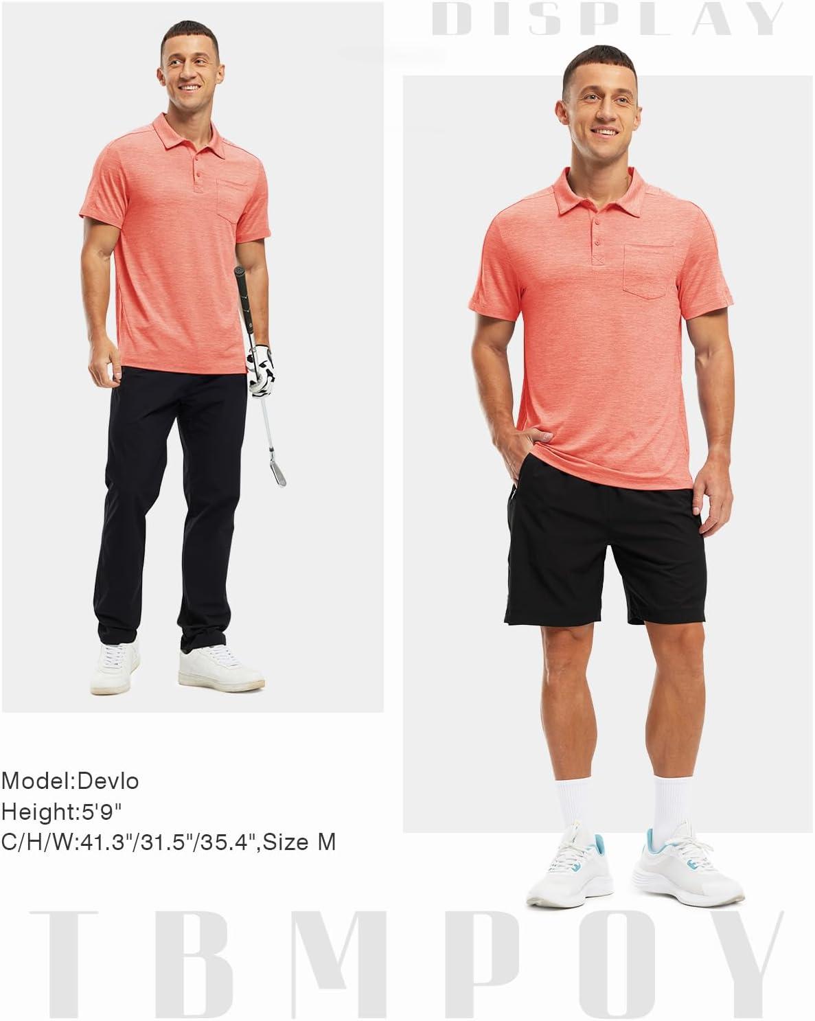 imageTBMPOY Mens Polo Shirts Short Sleeves with Pocket Lightweight Quick Dry Outdoor Casual Work Golf Sports ShirtOrange Pink