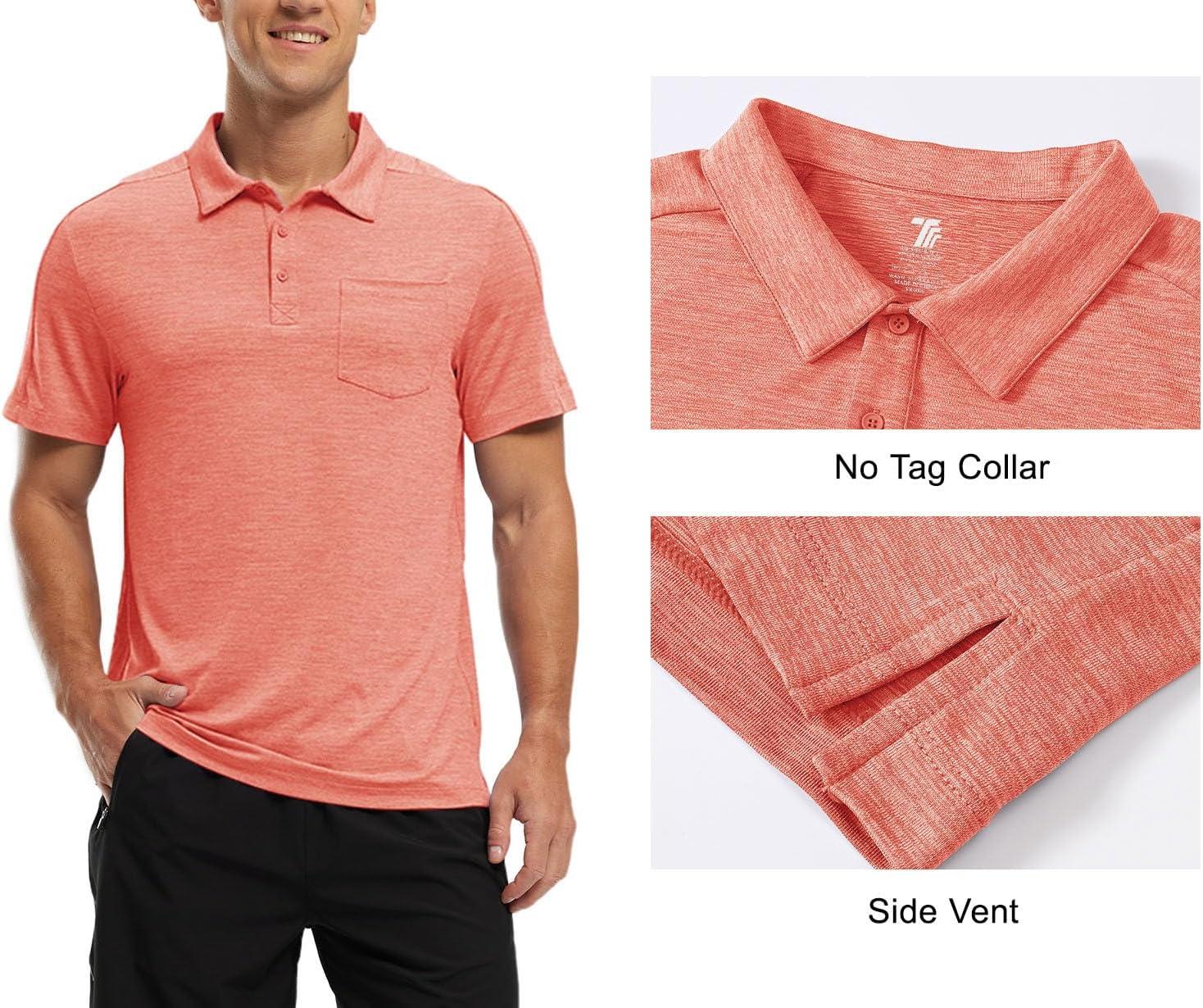 imageTBMPOY Mens Polo Shirts Short Sleeves with Pocket Lightweight Quick Dry Outdoor Casual Work Golf Sports ShirtOrange Pink