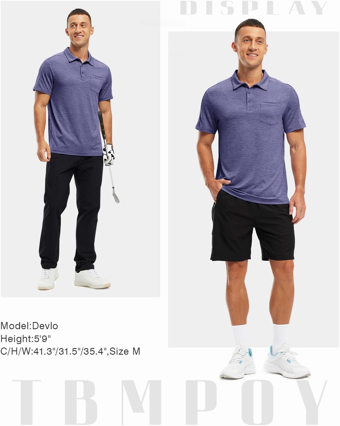 imageTBMPOY Mens Polo Shirts Short Sleeves with Pocket Lightweight Quick Dry Outdoor Casual Work Golf Sports ShirtPurple