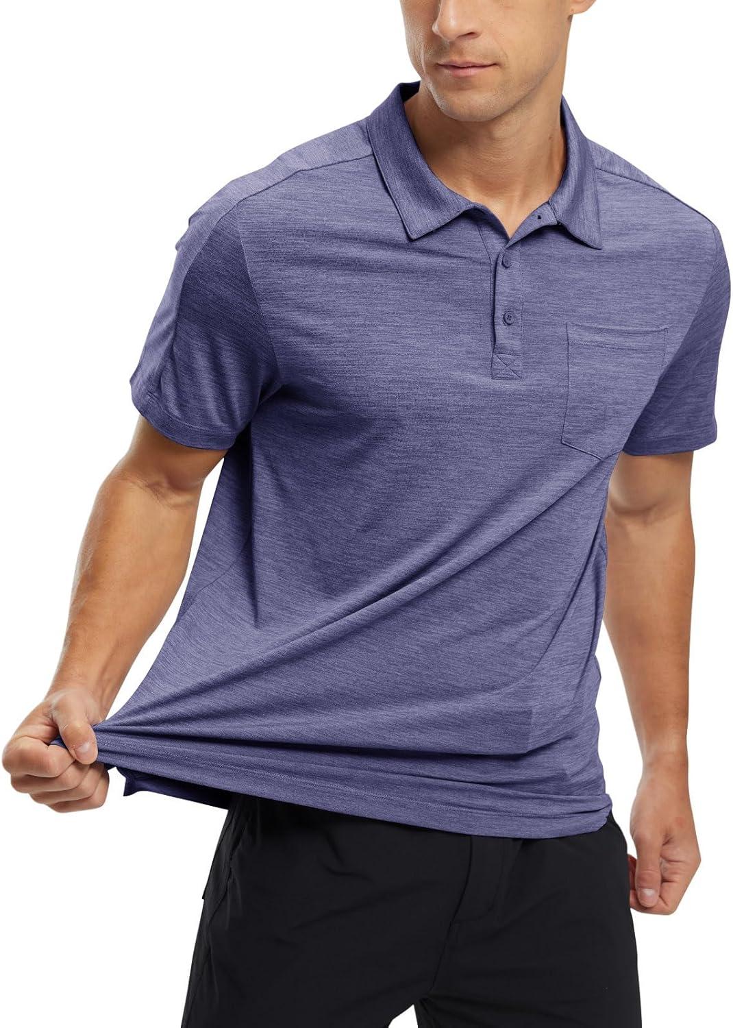 imageTBMPOY Mens Polo Shirts Short Sleeves with Pocket Lightweight Quick Dry Outdoor Casual Work Golf Sports ShirtPurple
