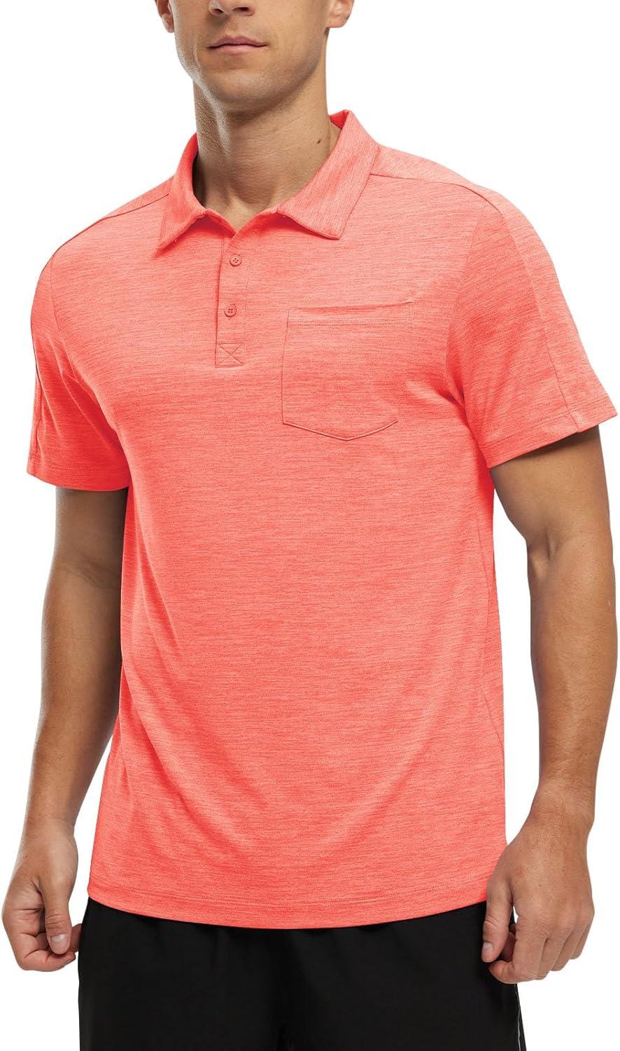 imageTBMPOY Mens Polo Shirts Short Sleeves with Pocket Lightweight Quick Dry Outdoor Casual Work Golf Sports ShirtRed Orange
