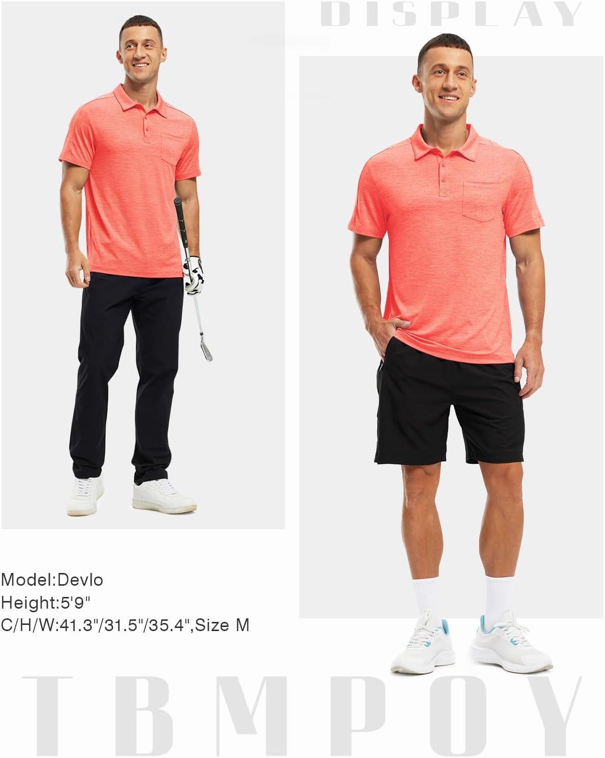 imageTBMPOY Mens Polo Shirts Short Sleeves with Pocket Lightweight Quick Dry Outdoor Casual Work Golf Sports ShirtRed Orange