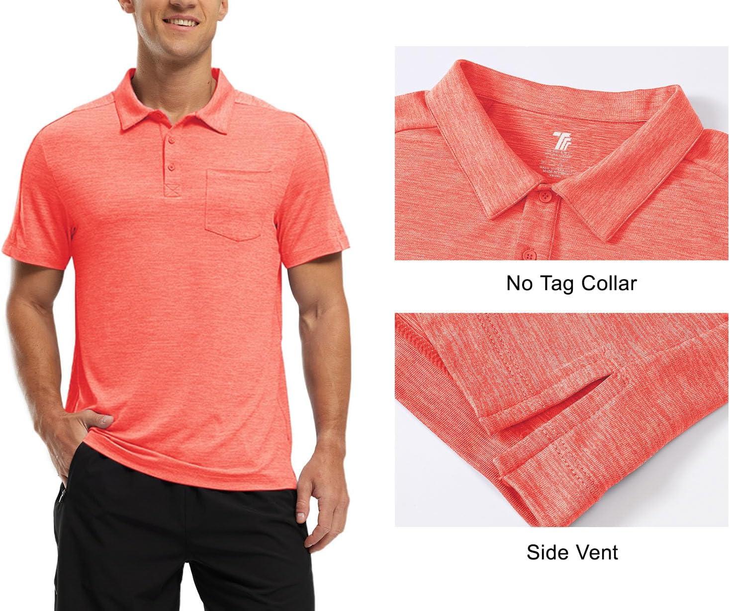 imageTBMPOY Mens Polo Shirts Short Sleeves with Pocket Lightweight Quick Dry Outdoor Casual Work Golf Sports ShirtRed Orange