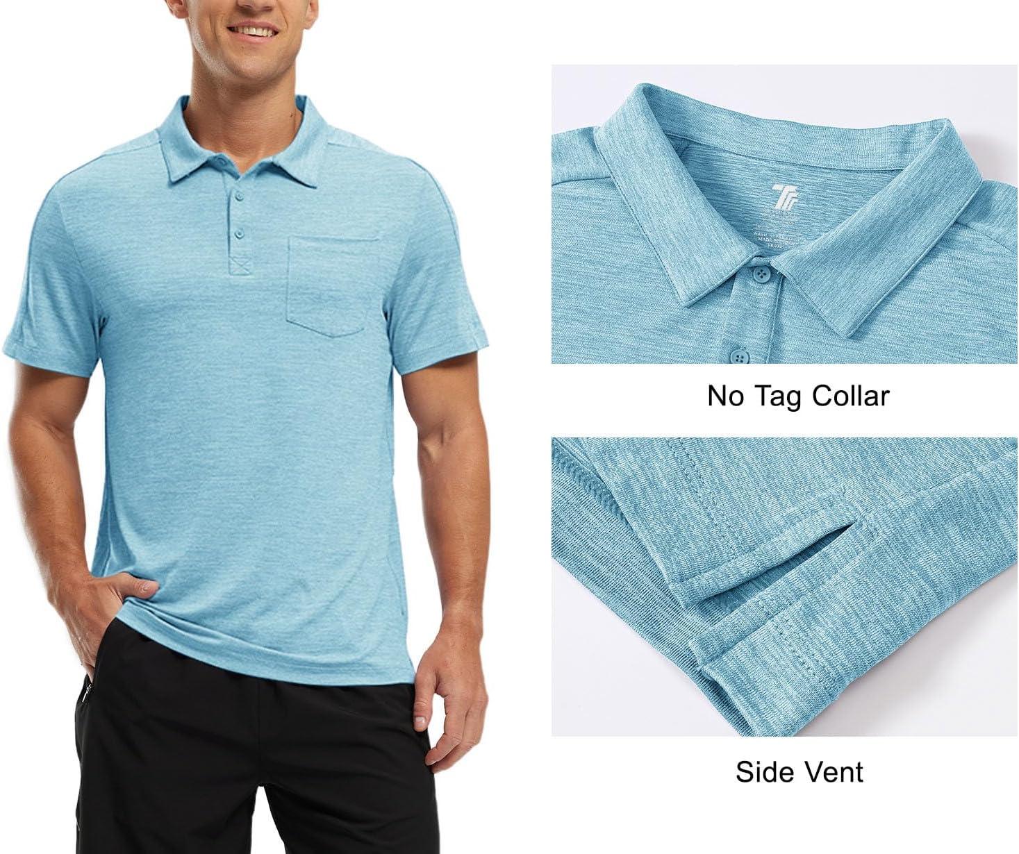imageTBMPOY Mens Polo Shirts Short Sleeves with Pocket Lightweight Quick Dry Outdoor Casual Work Golf Sports ShirtSky Blue