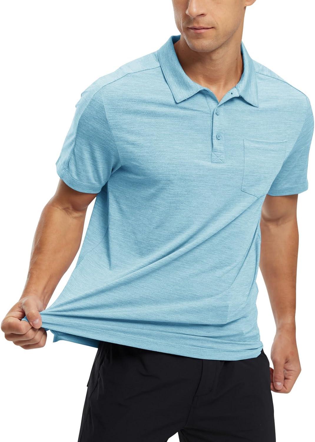 imageTBMPOY Mens Polo Shirts Short Sleeves with Pocket Lightweight Quick Dry Outdoor Casual Work Golf Sports ShirtSky Blue