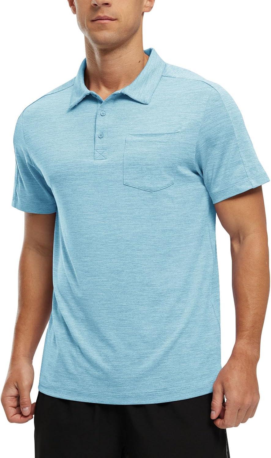 imageTBMPOY Mens Polo Shirts Short Sleeves with Pocket Lightweight Quick Dry Outdoor Casual Work Golf Sports ShirtSky Blue