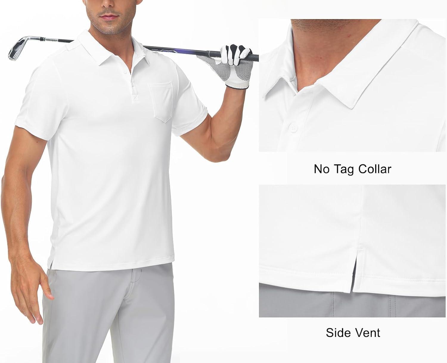 imageTBMPOY Mens Polo Shirts Short Sleeves with Pocket Lightweight Quick Dry Outdoor Casual Work Golf Sports ShirtWhite