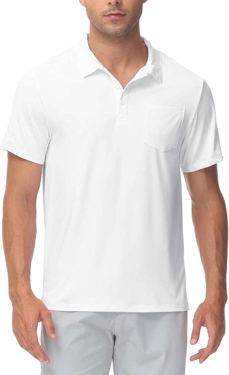 imageTBMPOY Mens Polo Shirts Short Sleeves with Pocket Lightweight Quick Dry Outdoor Casual Work Golf Sports ShirtWhite
