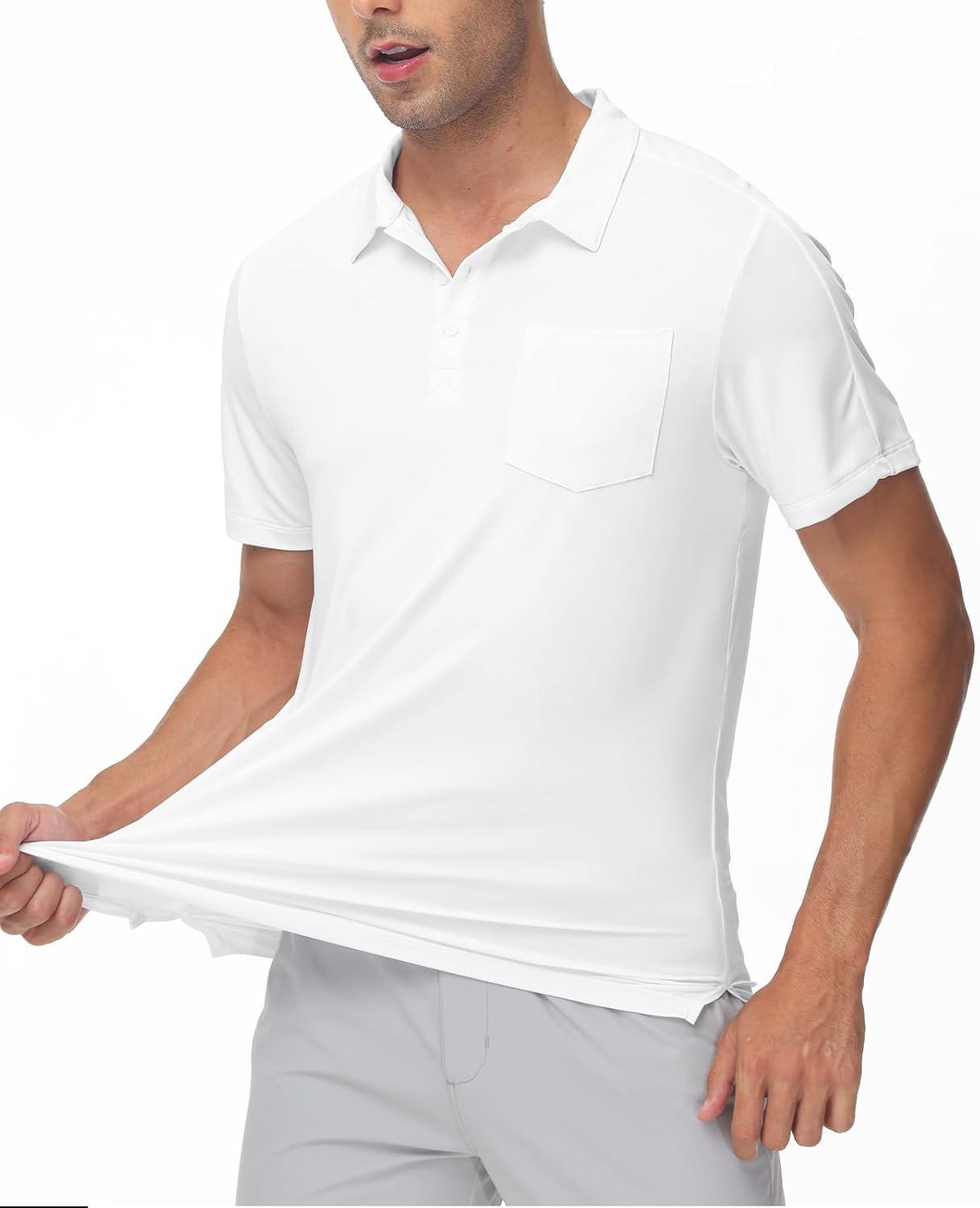 imageTBMPOY Mens Polo Shirts Short Sleeves with Pocket Lightweight Quick Dry Outdoor Casual Work Golf Sports ShirtWhite