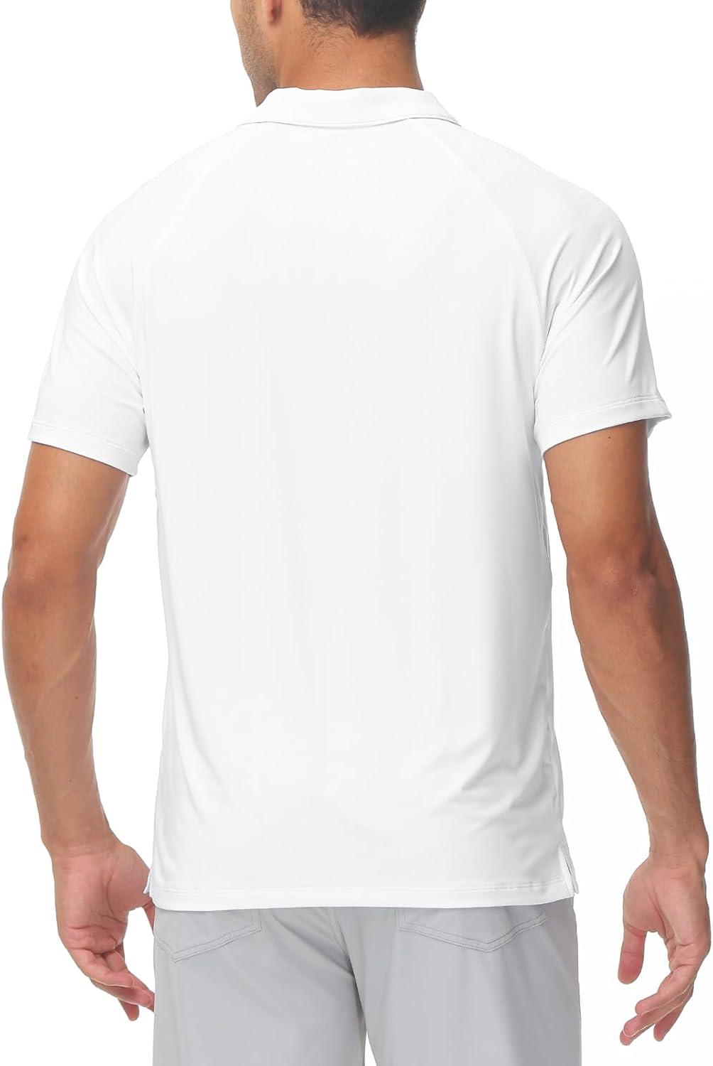 imageTBMPOY Mens Polo Shirts Short Sleeves with Pocket Lightweight Quick Dry Outdoor Casual Work Golf Sports ShirtWhite