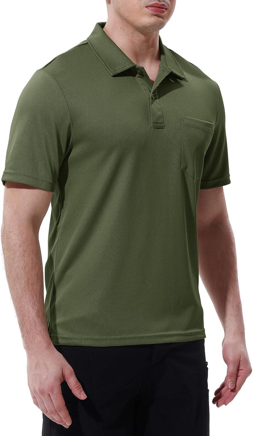 imageTBMPOY Mens Polo Shirts with Pocket Short Sleeve Quick Dry Casual Sports Outdoor Golf ShirtArmy Green