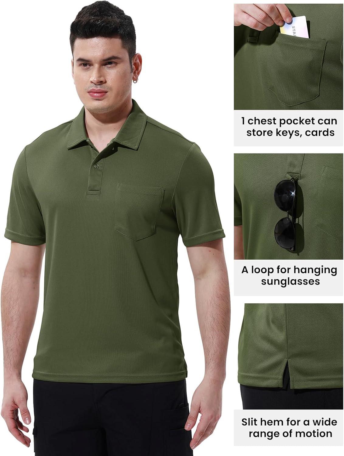 imageTBMPOY Mens Polo Shirts with Pocket Short Sleeve Quick Dry Casual Sports Outdoor Golf ShirtArmy Green