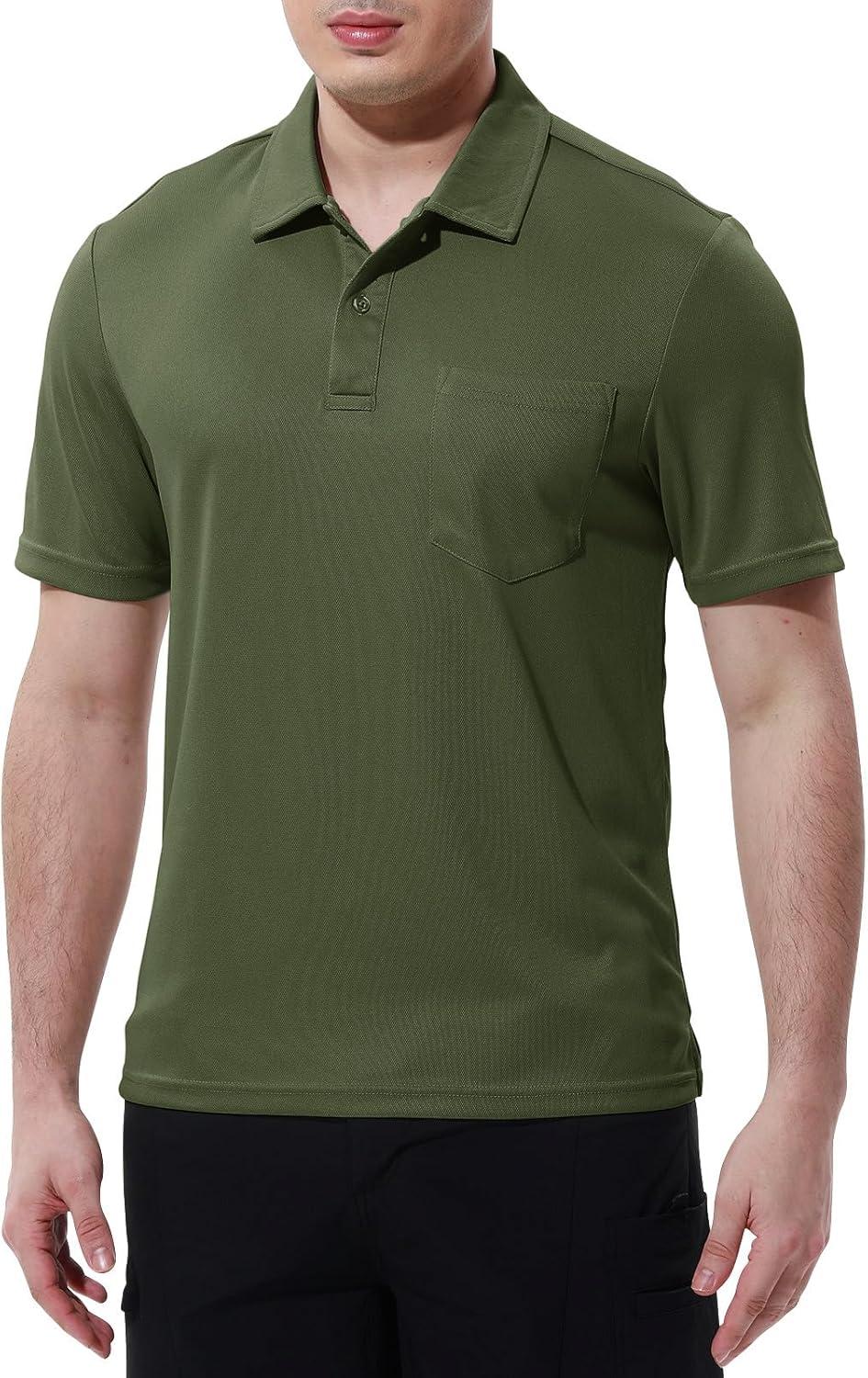 imageTBMPOY Mens Polo Shirts with Pocket Short Sleeve Quick Dry Casual Sports Outdoor Golf ShirtArmy Green