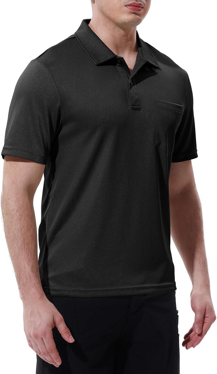imageTBMPOY Mens Polo Shirts with Pocket Short Sleeve Quick Dry Casual Sports Outdoor Golf ShirtBlack