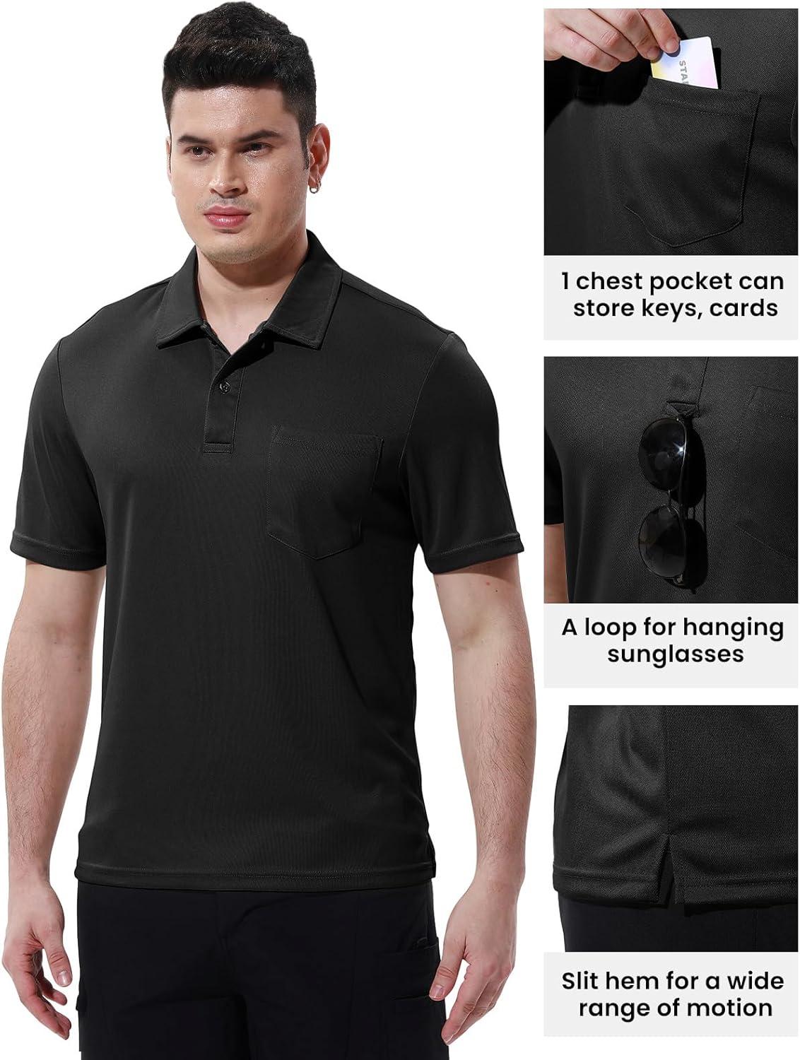 imageTBMPOY Mens Polo Shirts with Pocket Short Sleeve Quick Dry Casual Sports Outdoor Golf ShirtBlack