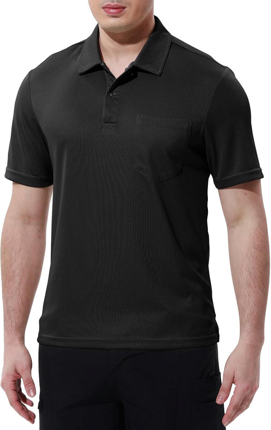 imageTBMPOY Mens Polo Shirts with Pocket Short Sleeve Quick Dry Casual Sports Outdoor Golf ShirtBlack
