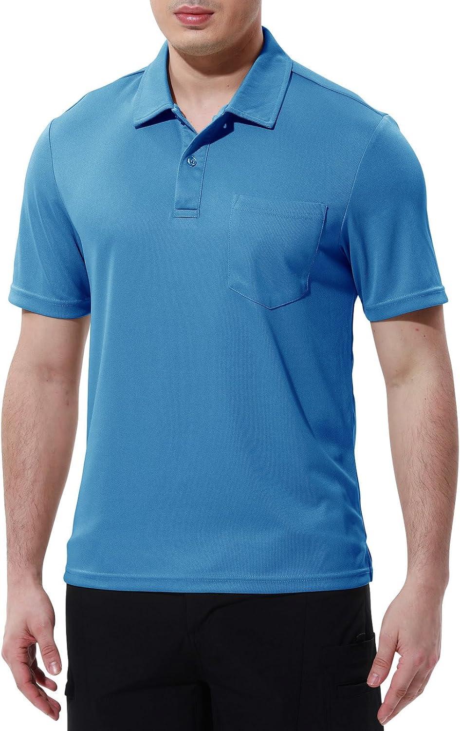 imageTBMPOY Mens Polo Shirts with Pocket Short Sleeve Quick Dry Casual Sports Outdoor Golf ShirtBlue
