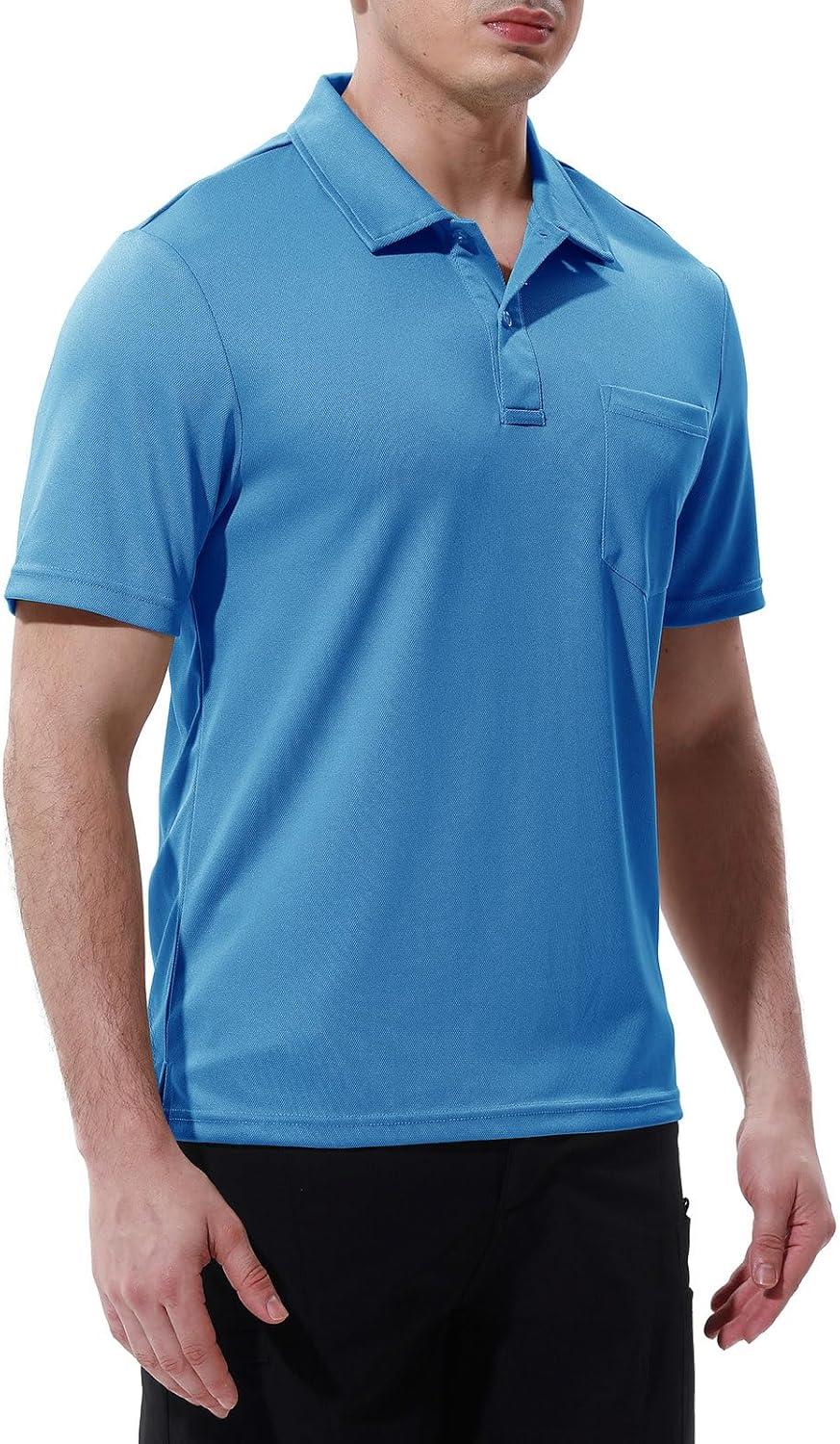 imageTBMPOY Mens Polo Shirts with Pocket Short Sleeve Quick Dry Casual Sports Outdoor Golf ShirtBlue