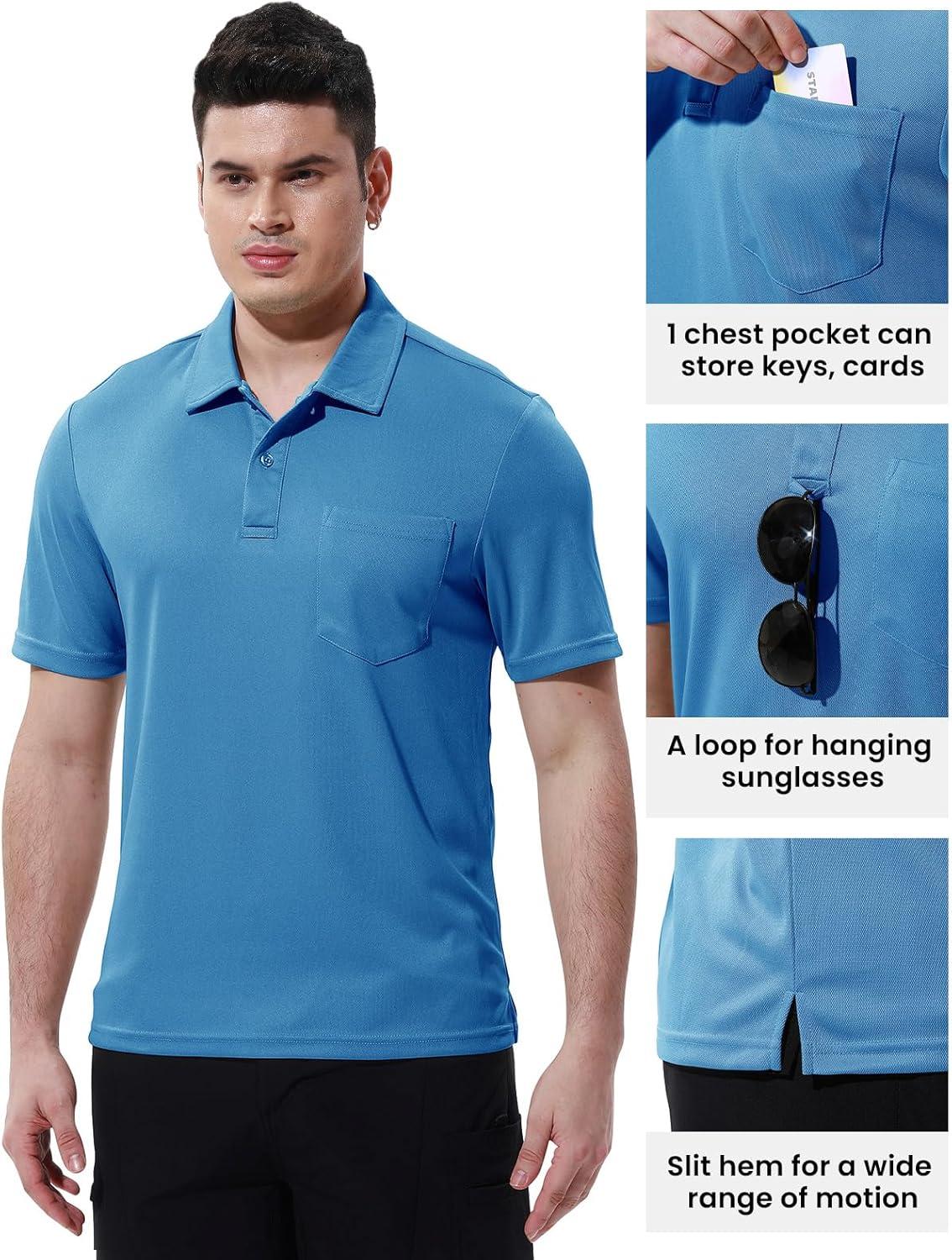 imageTBMPOY Mens Polo Shirts with Pocket Short Sleeve Quick Dry Casual Sports Outdoor Golf ShirtBlue