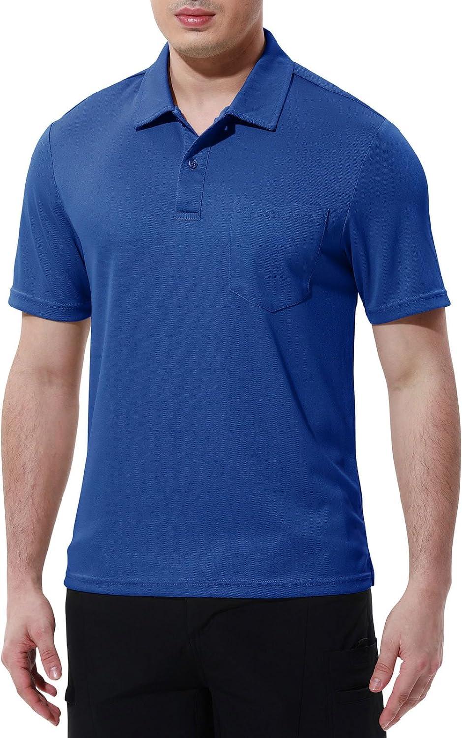 imageTBMPOY Mens Polo Shirts with Pocket Short Sleeve Quick Dry Casual Sports Outdoor Golf ShirtDark Blue