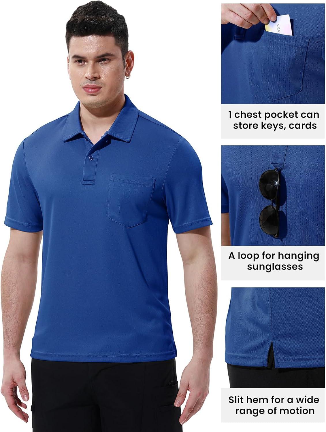 imageTBMPOY Mens Polo Shirts with Pocket Short Sleeve Quick Dry Casual Sports Outdoor Golf ShirtDark Blue