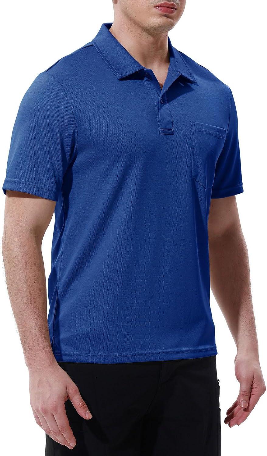 imageTBMPOY Mens Polo Shirts with Pocket Short Sleeve Quick Dry Casual Sports Outdoor Golf ShirtDark Blue