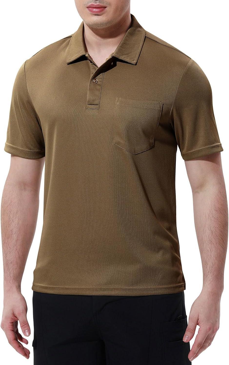 imageTBMPOY Mens Polo Shirts with Pocket Short Sleeve Quick Dry Casual Sports Outdoor Golf ShirtDark Brown