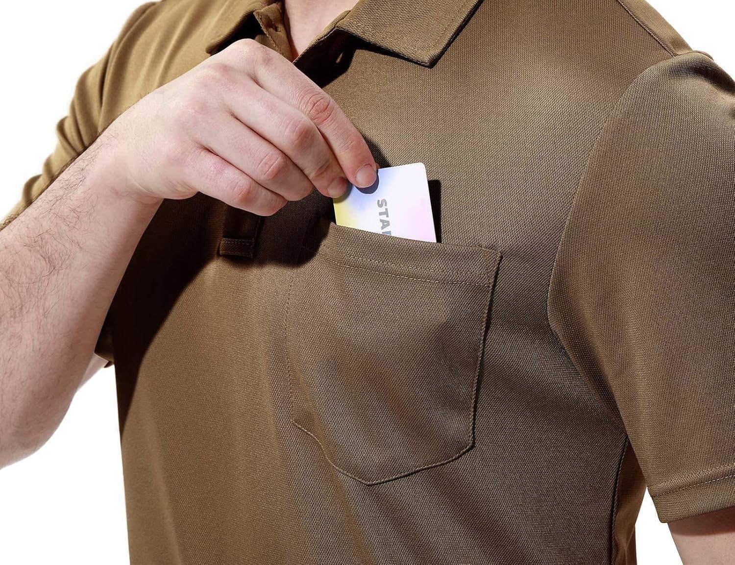 imageTBMPOY Mens Polo Shirts with Pocket Short Sleeve Quick Dry Casual Sports Outdoor Golf ShirtDark Brown