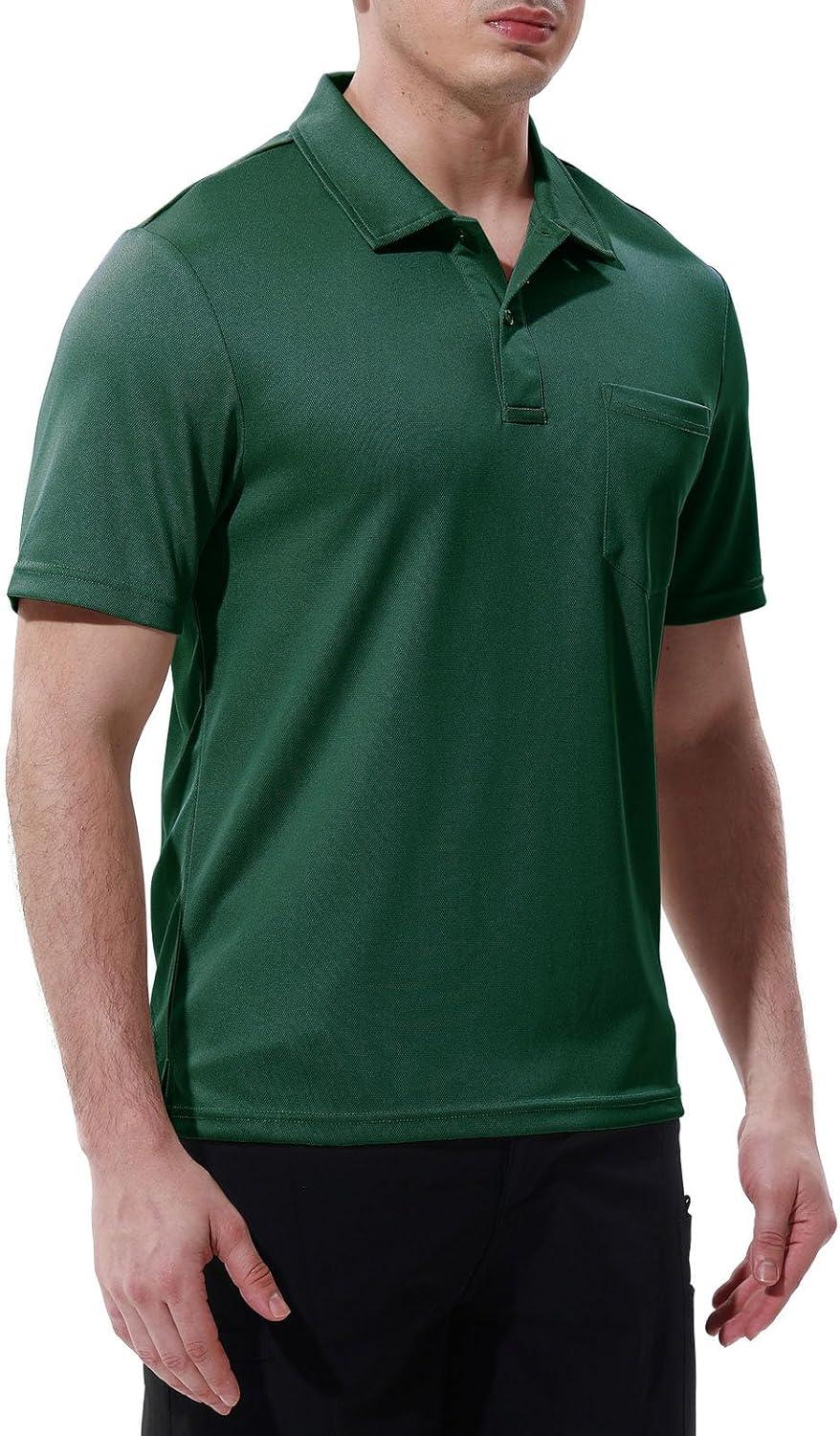 imageTBMPOY Mens Polo Shirts with Pocket Short Sleeve Quick Dry Casual Sports Outdoor Golf ShirtDark Green