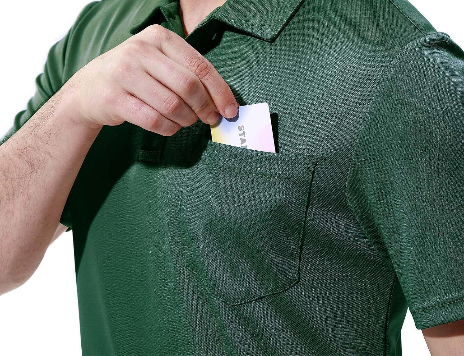 imageTBMPOY Mens Polo Shirts with Pocket Short Sleeve Quick Dry Casual Sports Outdoor Golf ShirtDark Green