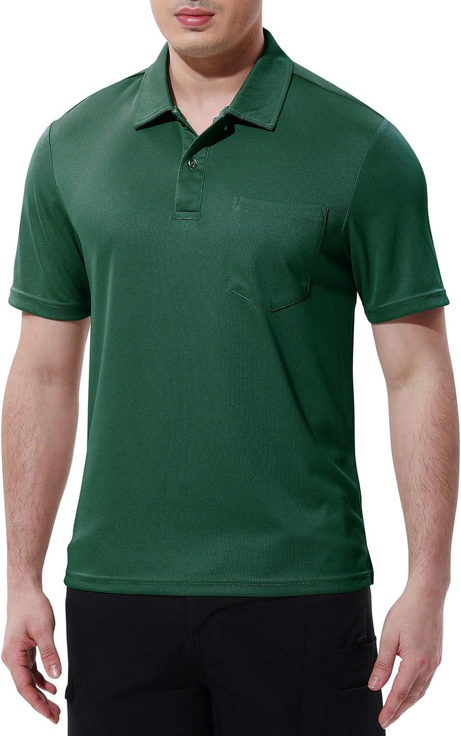 imageTBMPOY Mens Polo Shirts with Pocket Short Sleeve Quick Dry Casual Sports Outdoor Golf ShirtDark Green
