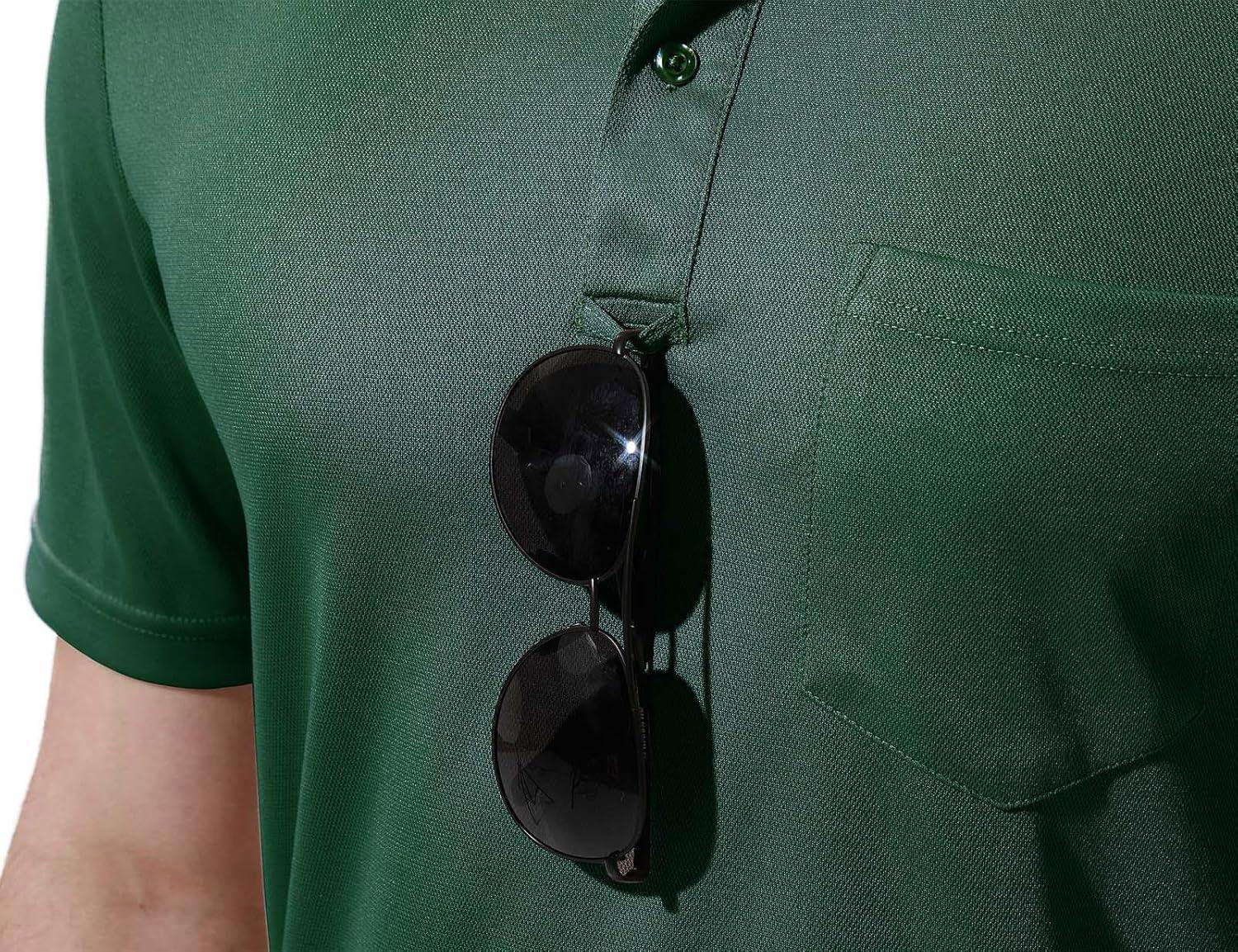 imageTBMPOY Mens Polo Shirts with Pocket Short Sleeve Quick Dry Casual Sports Outdoor Golf ShirtDark Green